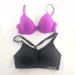 Victoria's Secret Sport / PINK (2) Bras Purple / Black Size 36C